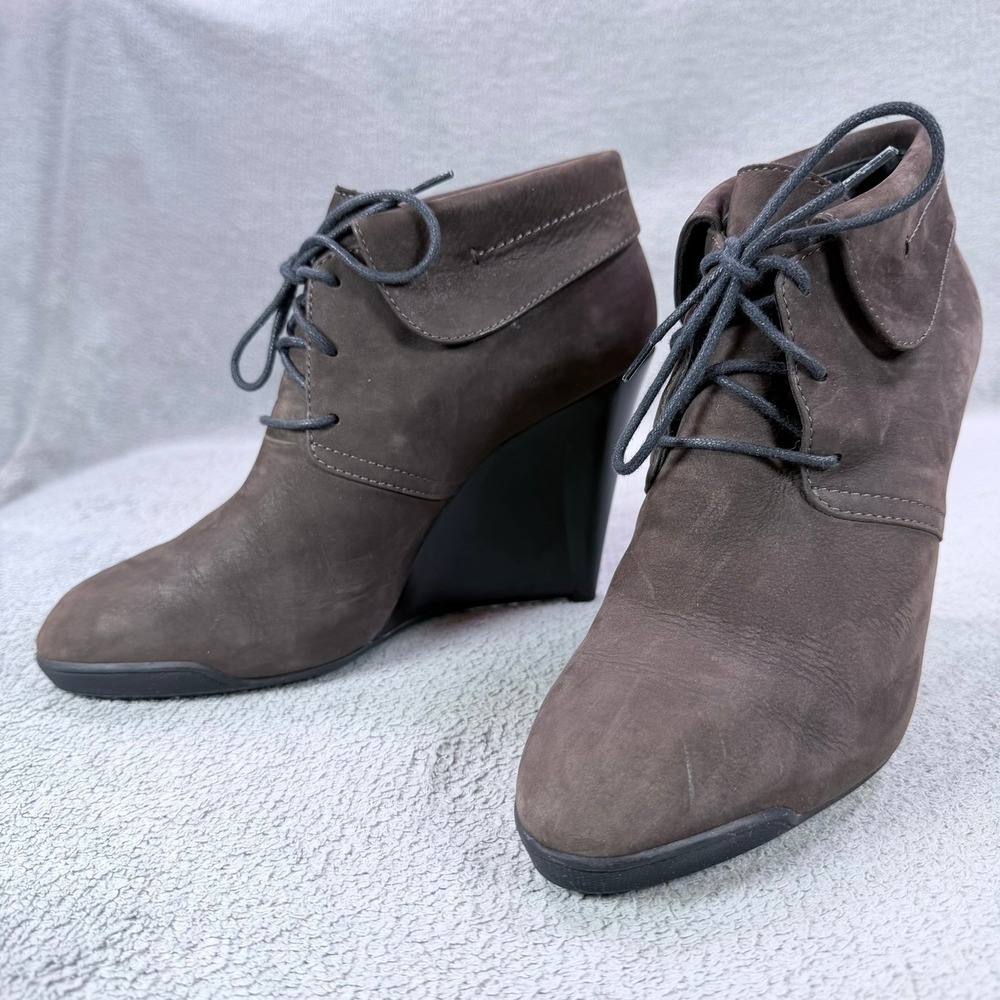 Tod's Womens 39.5 Brown Nubuck Leather Lace Up Wedge Ankle Booties Made In Italy